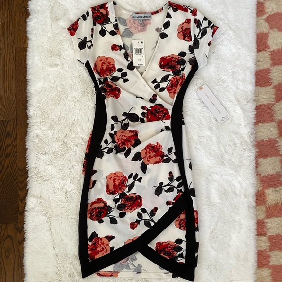 NWT Floral Print Wrap Asymmetrical Hem Mini Dress | Almost Famous Macy’s Bodycon - Picture 11 of 13